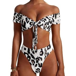 WEEPINLEE Leopard High Waist Bikini Set